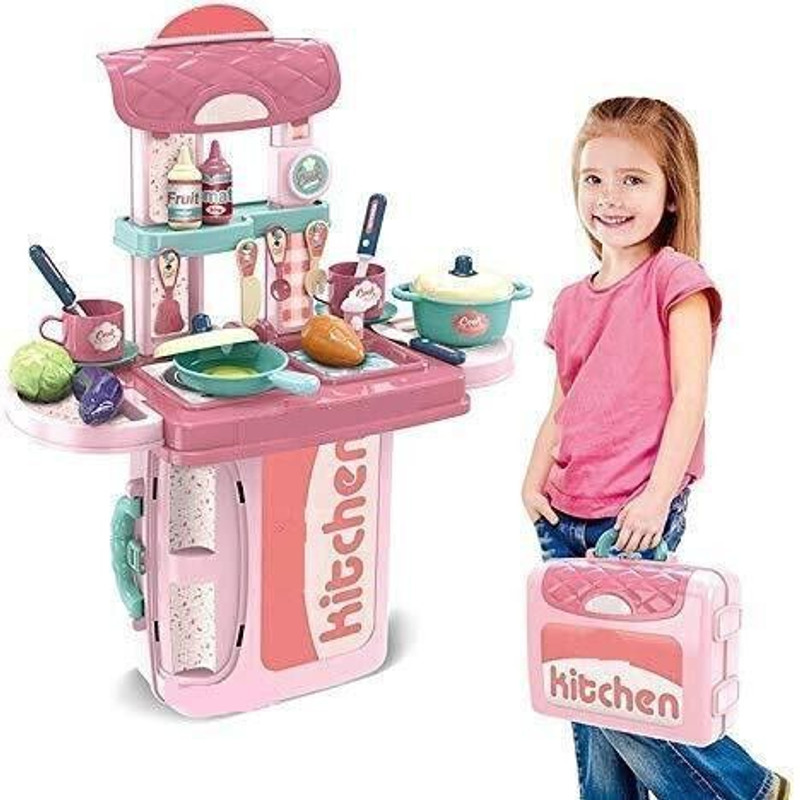 ISTOSY 2 in 1 Portable Cooking Kitchen Play Set Food Party Role Toy for Boys Girls