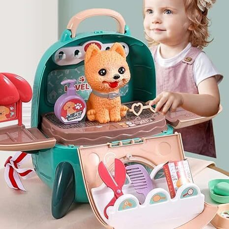 Myrra Pet Care Playset, 18Pcs Kids Backpack Kit with Dog & Backpack for Dog
