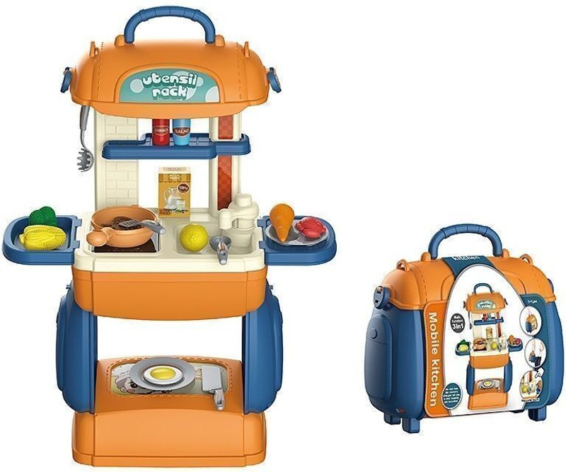 scholarly 3 in 1 Kitchen Play Set with Suitcase Pretend Cooking Food Toys for Kids Girls