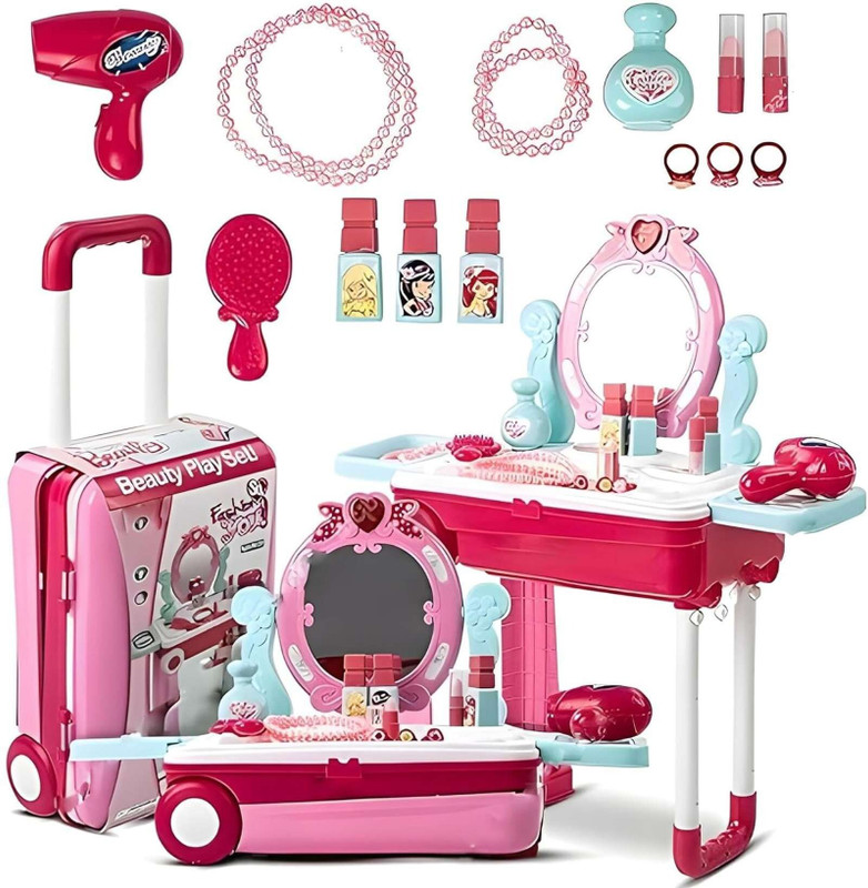 333MART Beauty Set Suitcase On Wheel, Portable For Girls With 23 Pieces