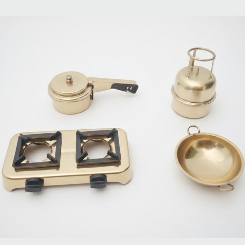 irinstinyhands Brass Miniature Cooking Set for Kids | Choppu Saman Pretend Play| Set of 4