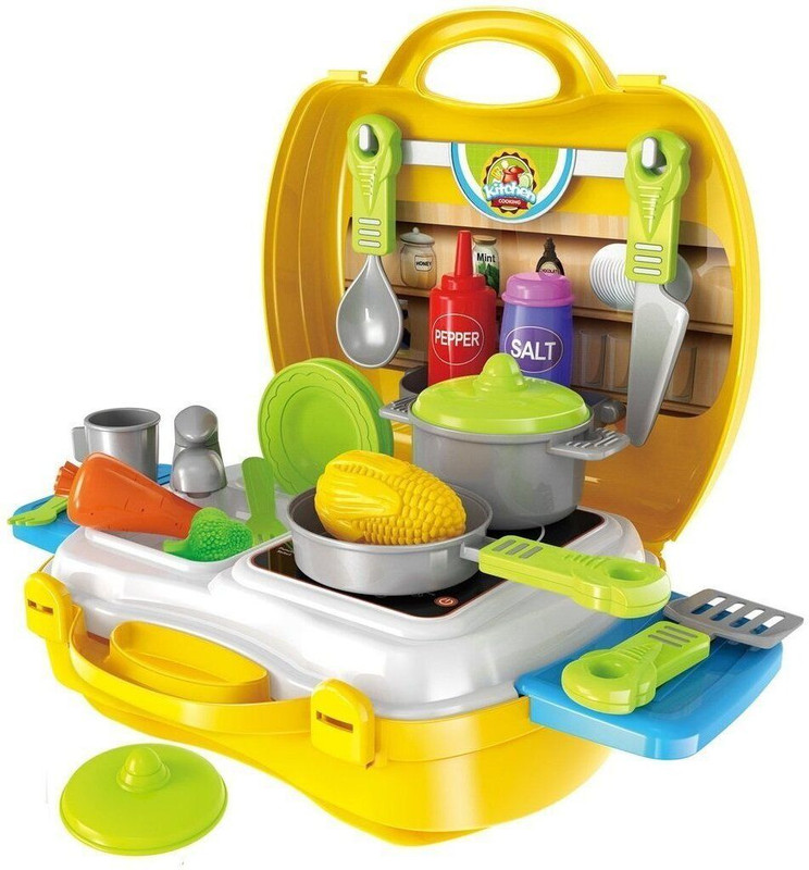 Kids creation 26 Pcs Kitchen Play Set Non Toxic Plastic Unbreakable Toys for Girls with Suitcase Carry Case for Kids
