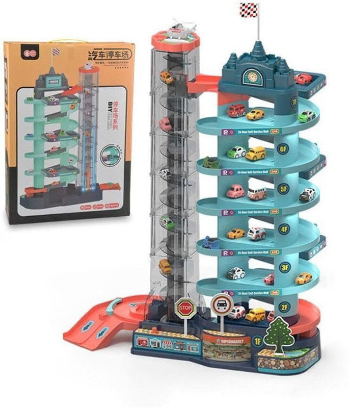 arthasya Garage Playset Car Race Track for Toddlers Garage Parking Toy