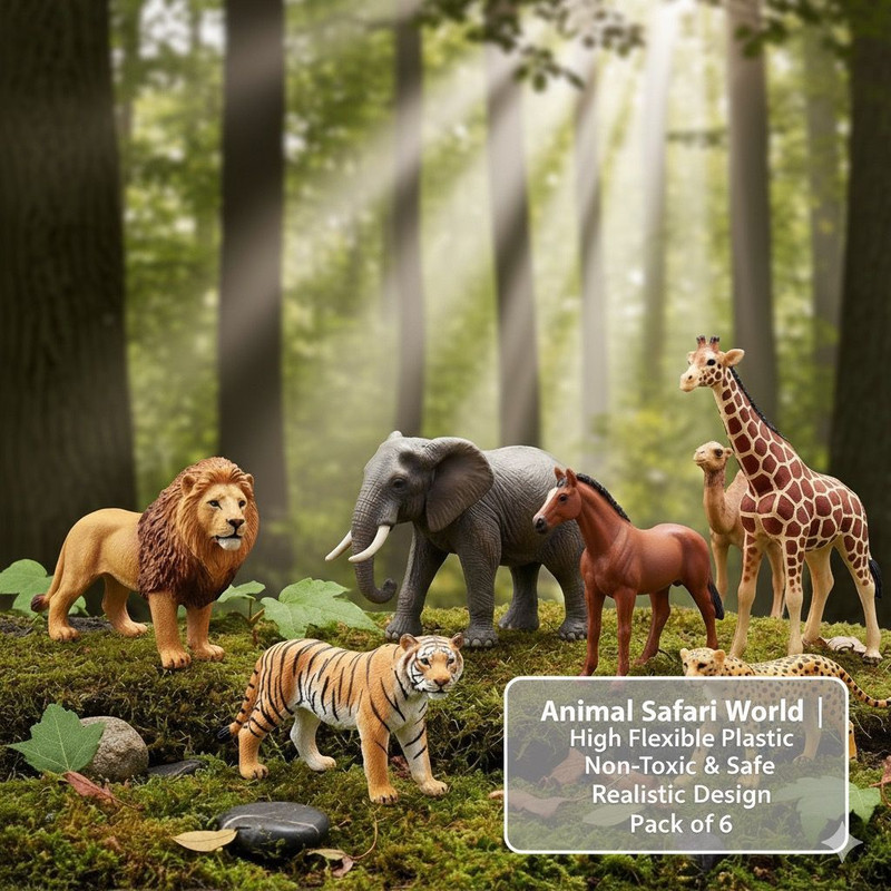 Toybuzz Wild Animal. Toy Set | Soft & Bendable Safari. Figures