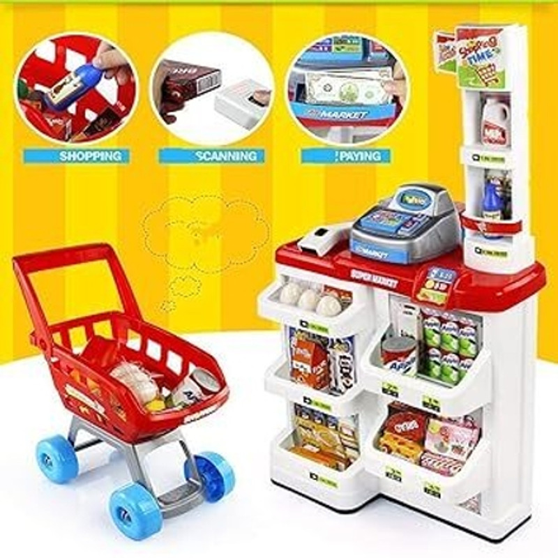 NAMANSHU TEX Shopping Cart and Sound Effects, Pretend Play Kitchen Set Kids