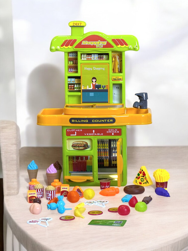 HARSHKRISAV 40+ Pcs Shopping Market Play Set- Complete Super Market toy Set With Accessories