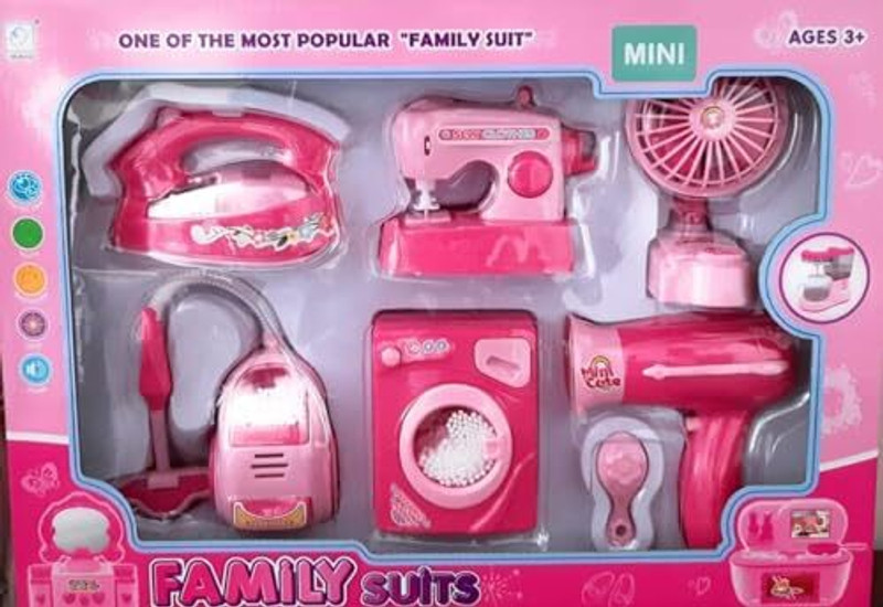 NIYAMAT Kids Household Pretend Play Set with Washer, Iron & Accessories