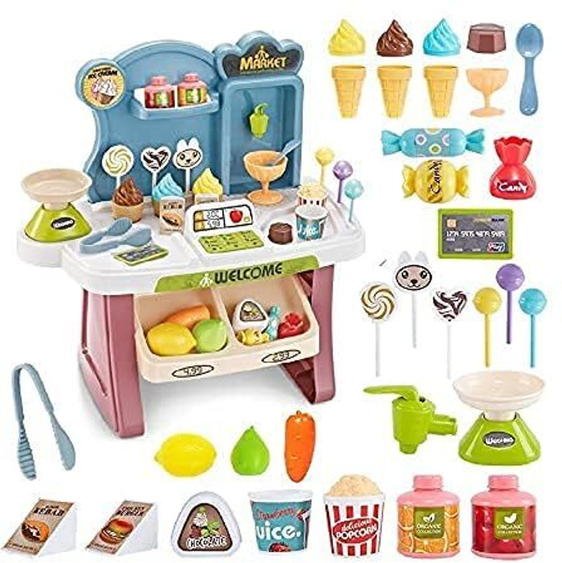 Riyaadhya Supermarket Shop Mini Market Mini Super Market Cash Register 33 Pieces Food