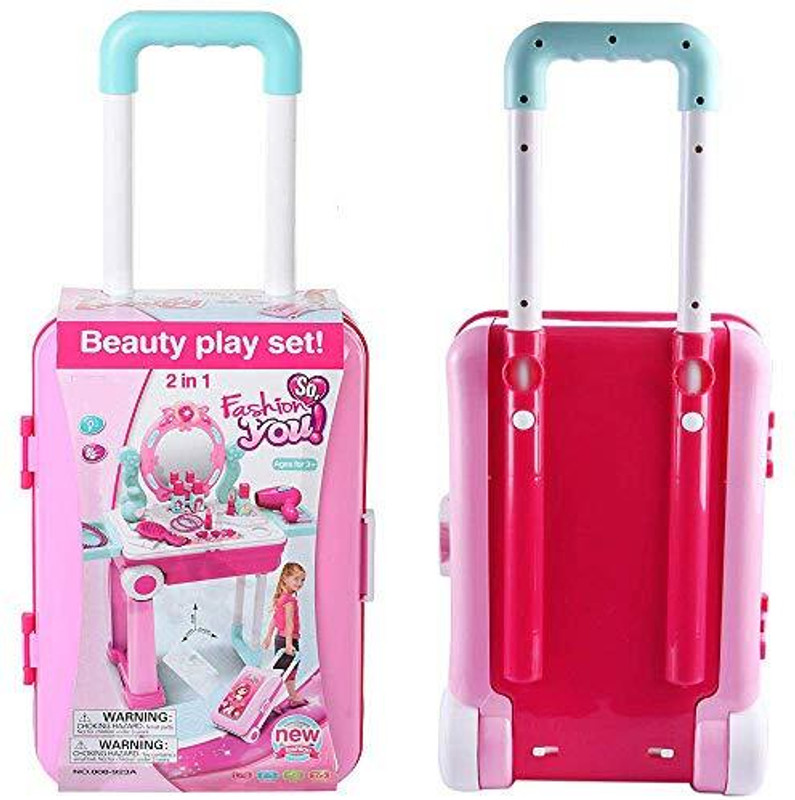 NIYAMAT Salon Pretend Play Set 2 in 1 Vanity Table with Trolley Suitcase