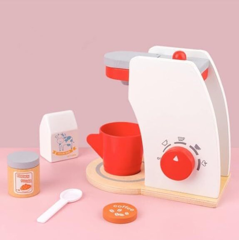 Happy Hues Wooden Coffee Machine Toy Set with Acessories