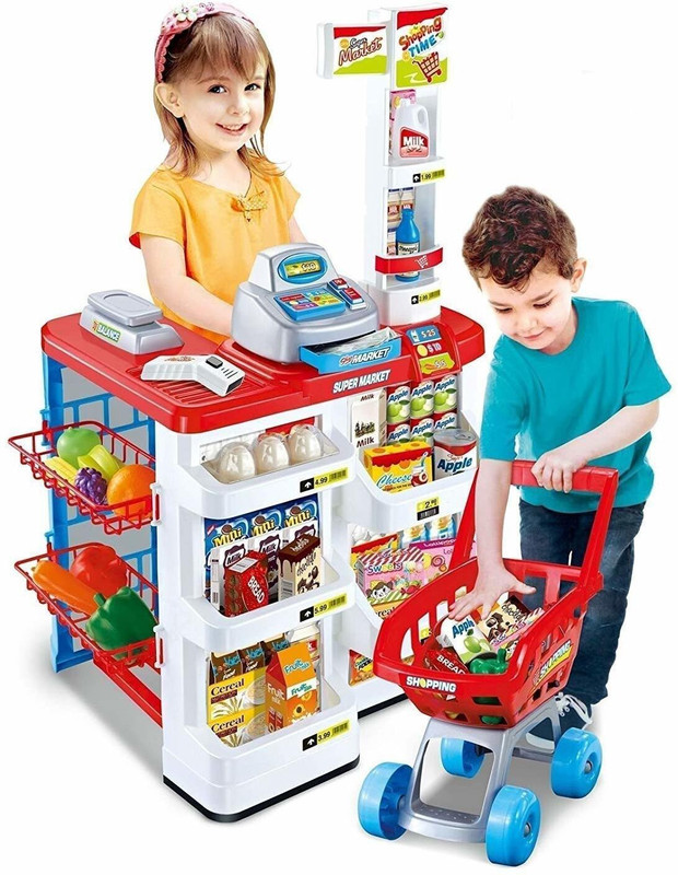HIM TAX Big Size Super market With Trolley,Scanner,Cash Register