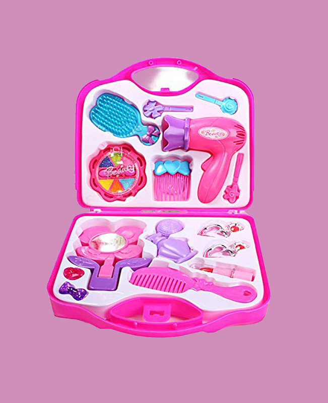 vworld Pretend Play Beauty Salon Makeup Kit and Cosmetic Toy Set with Hair Dryer