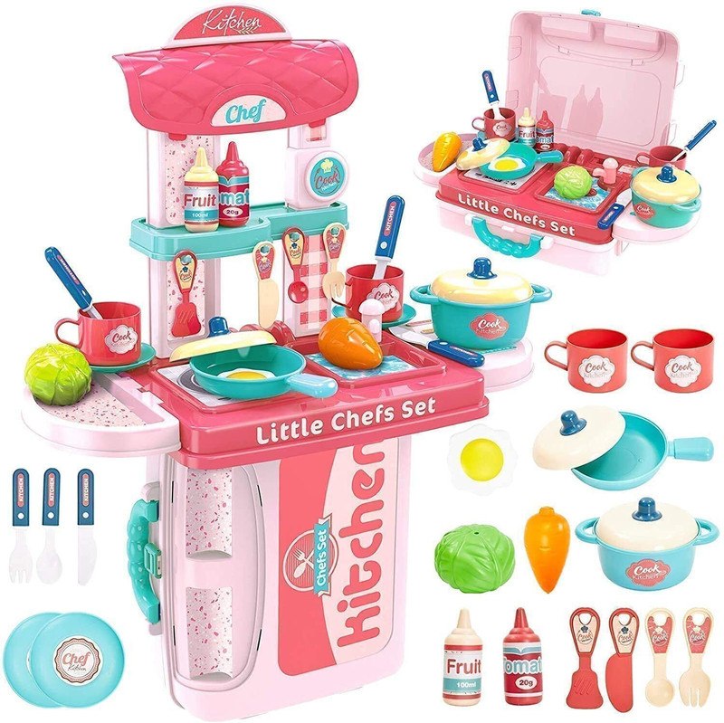 ATMA MALIK ENTERPRISES Plastic 3in1 Portable Pretend Kitchen Play Set Toy for Kids