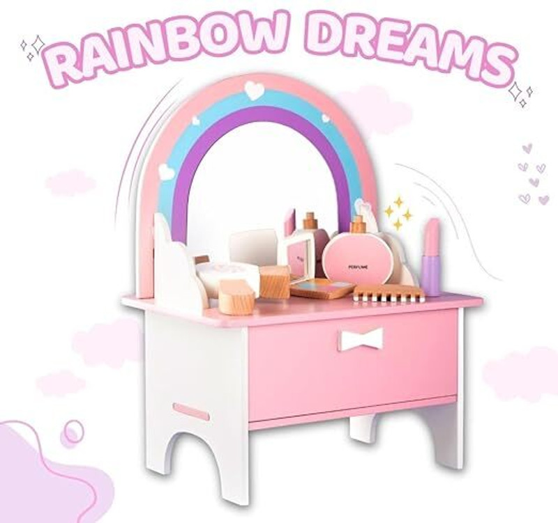 Cots and Cuddles Pretend Play Wooden Dressing Table Playset with Accessories for Kids Age 3+