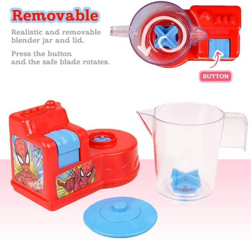 Subhan Blue Mixer Spider Man Themed Operating Plastic Kitchen Pretend Play Toy for Kids
