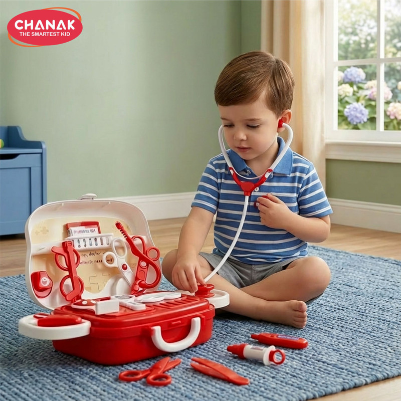 CHANAK 15 Piece Little Doctor Premium Playset with Foldable Suitcase for kids (Blue)