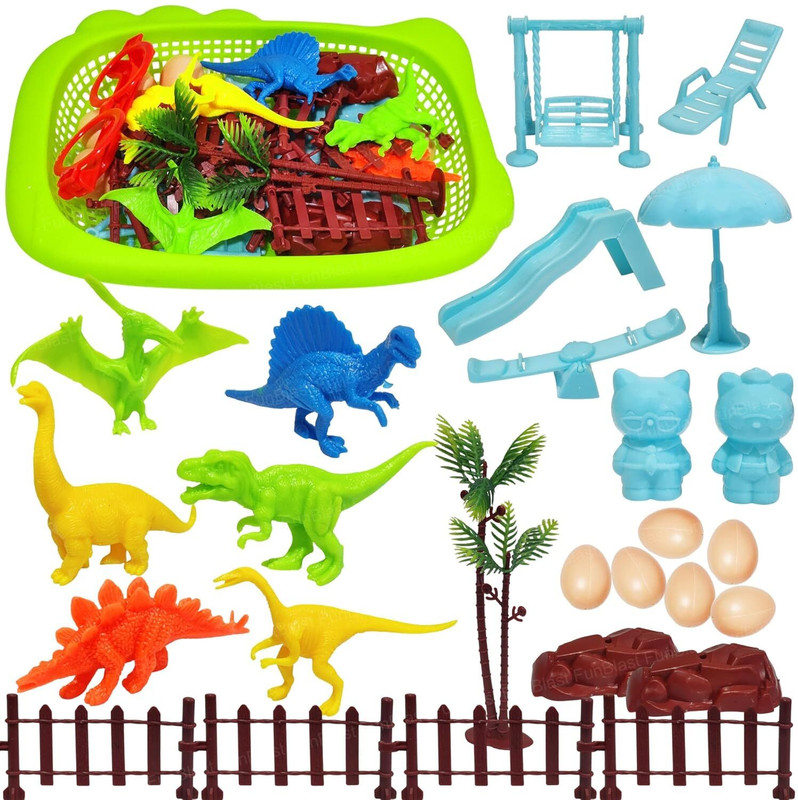 FunBlast Dinosaur Miniature Play Figure for Kids | 6 Dino Figures with Eggs & Accessories