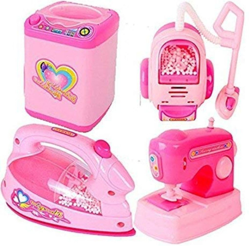 NIYAMAT Household Set For Girls Washing Machine, Vacuum , Sewing Machine & Iron Kids