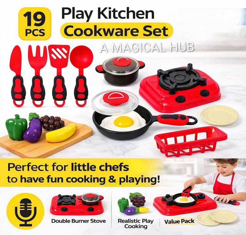 A MAGICAL HUB 19 Pcs Portable Cooking Play Set Kitchen with Cookware Pots and Pans Cooking