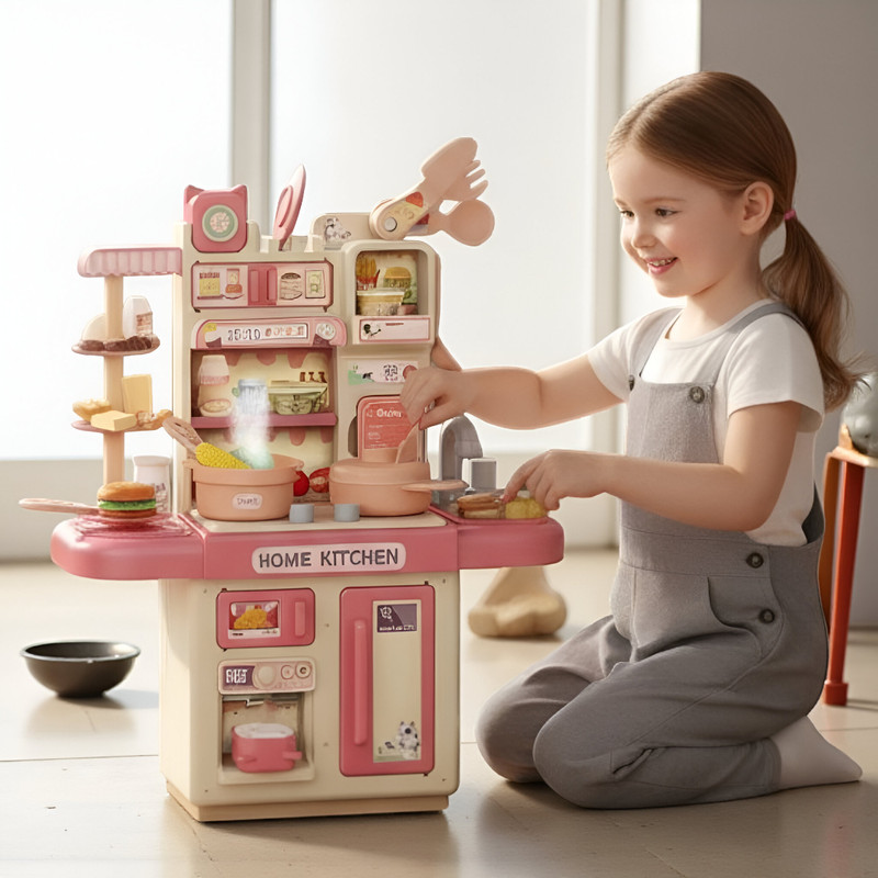 SARASI Kids Pretend Play Kitchen Set with Music & Cyclic Water System, Cooking Toy Set
