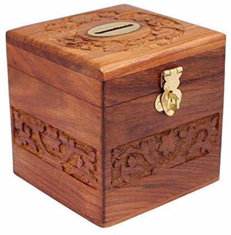 IAH BEAUTIFUL WOODEN PIGGY BANK/ COIN BOX/MONEY BANK FOR KIDDS (BROWN) Cash Box(1 Compartments)