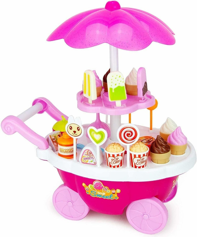FIONATECH Luxury Sweet 39 pcs ice cream and candy cart sweet shop with for kids
