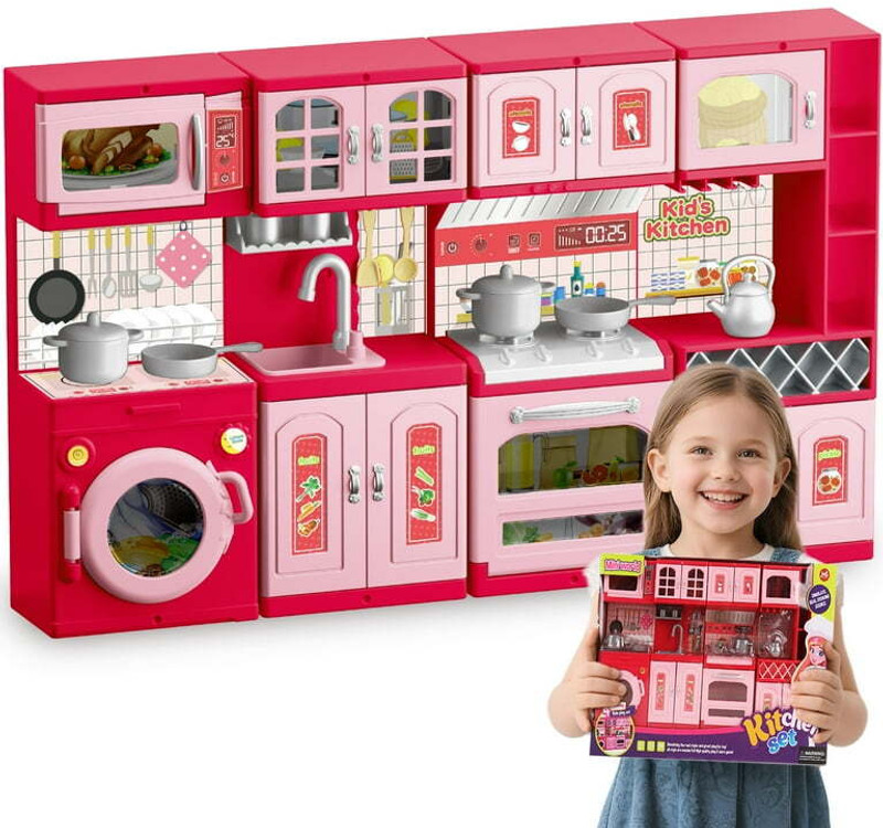 FunNstyle Complete Kitchen Playset for Kids with Gas Stove, Microwave & Running Water Sink