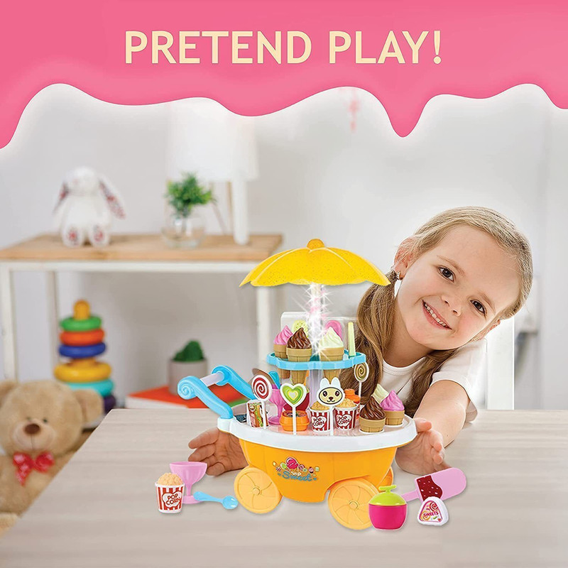 AESGOP Yellow Ice Cream Trolley – Bright and Fun Ice Cream Cart Toy for Kids