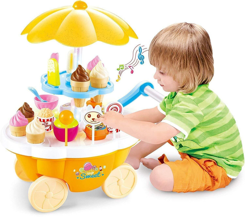 HIR ENTERPRISE Luxury Ice Cream Sweet Candy Cart Playset Toy with Lights and Music, Candy Muffin Cake Sweet Shopping Cart
