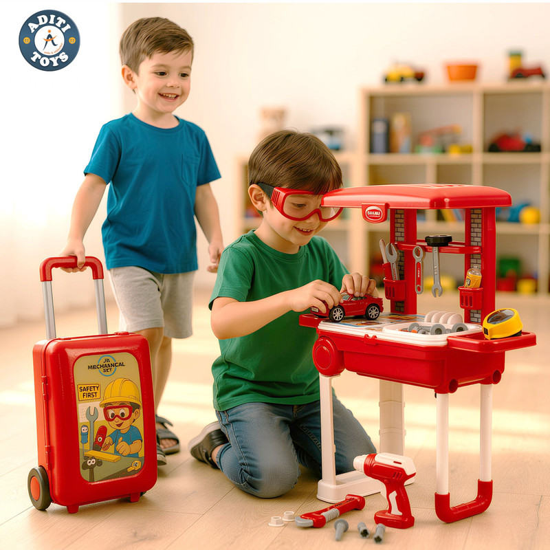 Aditi Toys Jr. Mechanical Tool Set with Toy Drill & Goggles for Kids 3+ (Grey)