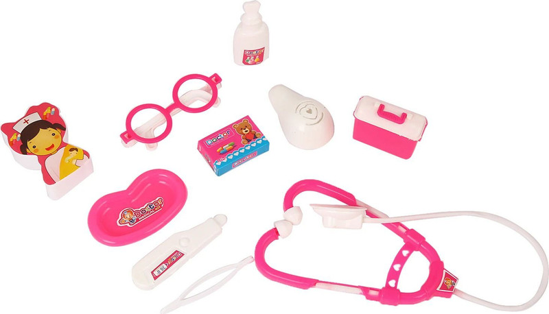 asian Doctor Play Set Compact Medical Accessories Pretend Play (Pink)