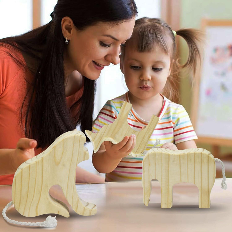 GOLDEN Rrrise Organic Wooden Animal Teething Toy with Rope Tail for Kids