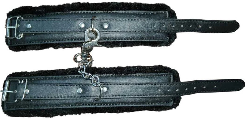 EEOAN BLACK LEATHER FURRY HANDCUFF FOR COUPLES