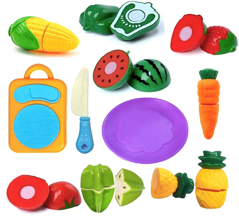 BEBRIGHT Kids Pretend Play Cutting Fruits and Vegetables Toy with Knife & Chopping Board