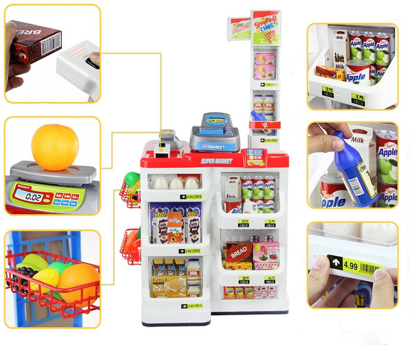 ASHOOJATEX Big Size Supermarket kit Kids Toys with Shopping Cart and Sound Kitchen Set Kids