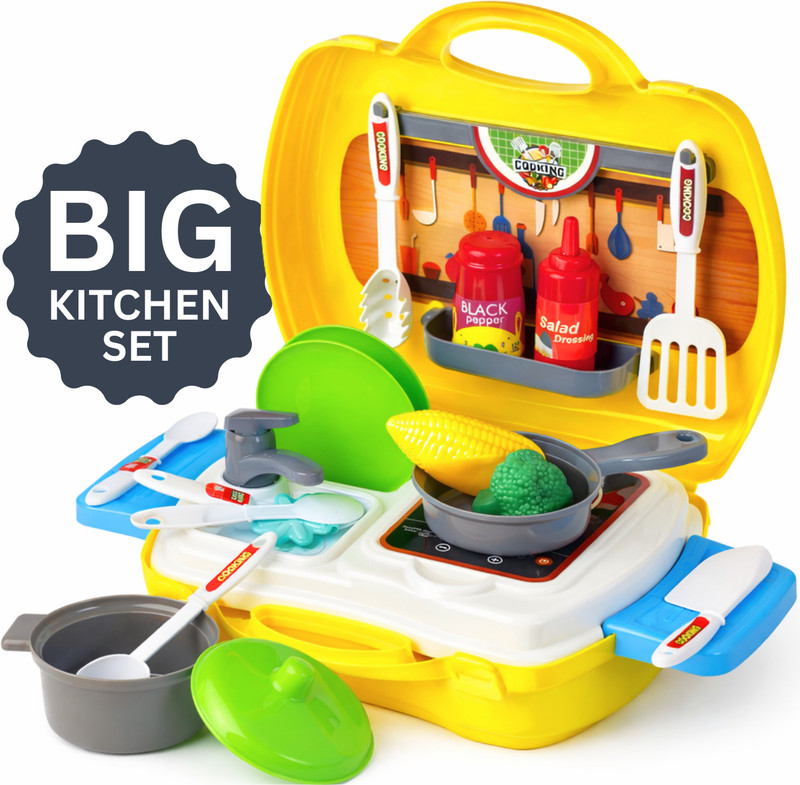 Angel Kids Kitchen Set for Girls & Boys | Cooking Set | Little Chef Suitcase | Multicolour