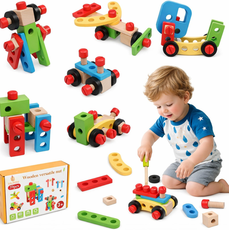 MARA BOMMAI Wooden Tool Set for Kids 39 Pcs | Montessori Mechanic Pretend Play Toy
