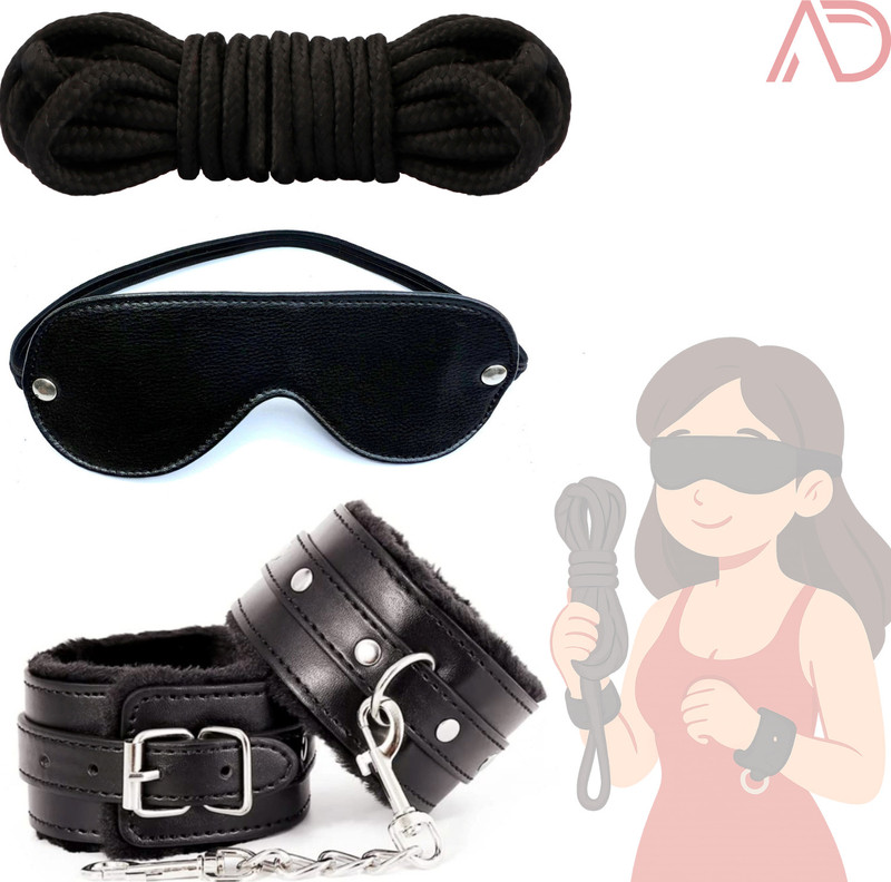 ARD Adjustable Soft Wrist Strap Set with Blindfold and Multi-Purpose Cotton Rope Kit
