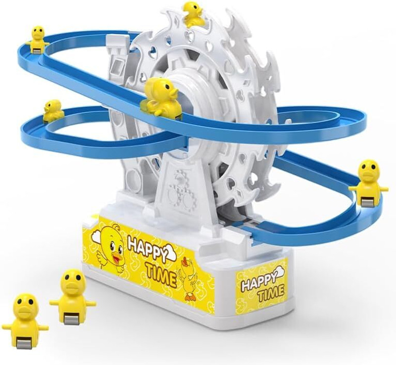 venimall Electric Duck Roller Coaster Toy with Ducks, LED Flashing Lights
