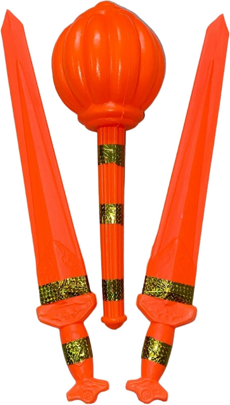 Prapti Mart Hand Weapon 2 Pcs Hanuman /Bheem Gada & 2 Pcs Sword Toy for Kids Plastic