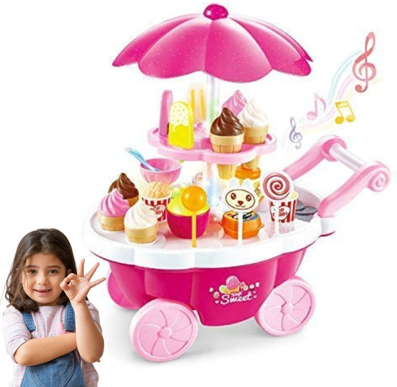 Kids Mandi Luxury Sweet Shopping Battery Operated 39 Pcs Ice Cream Trolley Pretend Roll