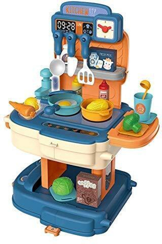 SANISHTH Kitchen Set for Kids 34-Piece, Real Water Tap, Little Chef School Bag for Kids