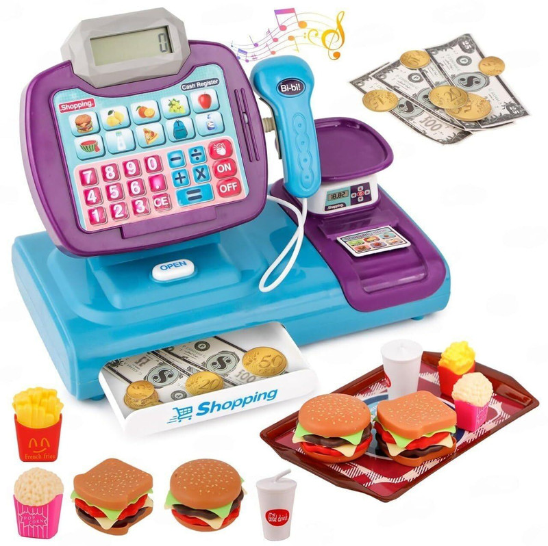 ketroosa Shopping Cash Register Toy for Kids Pretend & Play with Snacks Cards Pack of 1