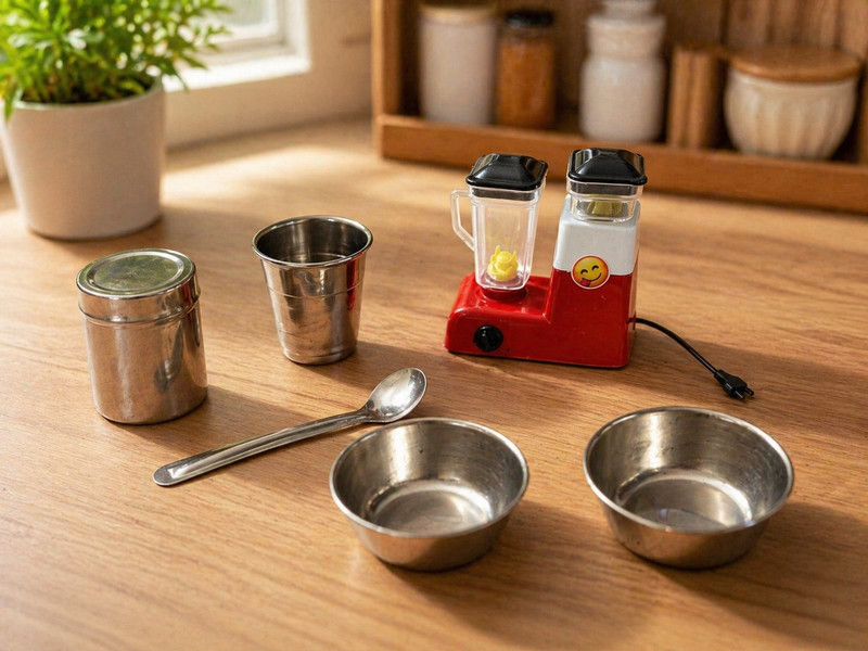 HALO NATION Miniature Kitchen Utensils Set for Kids | Cooking Toy | Mini Steel Bartan Set
