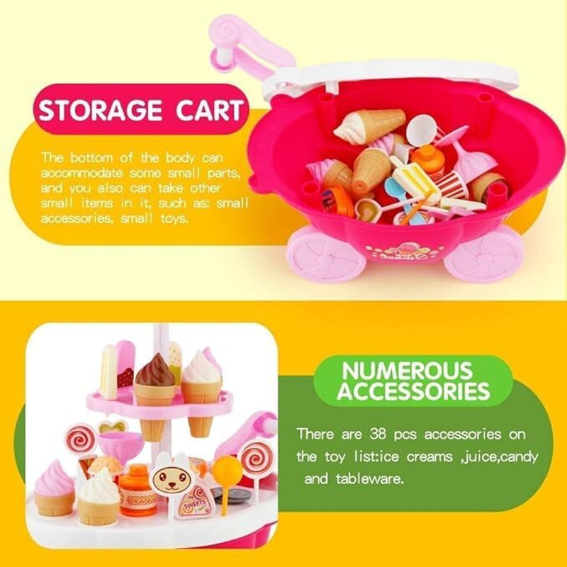 HornFlow Sweet Shopping (IND*47) Cart Play Set | Ice Cream Kitchen Play Set