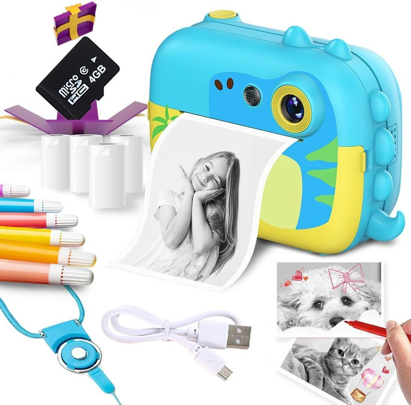 Wembley Unicorn Kids Camera Instant Print Photo with Rolls & Sketch Pens for Girls Boys