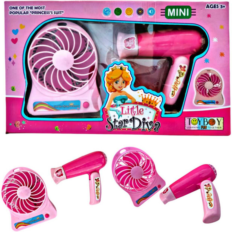 Ruhani Toys & Gift Gallery Doll Fashion Hair Drier and Fan Household Set for Kids Girls Pink Color