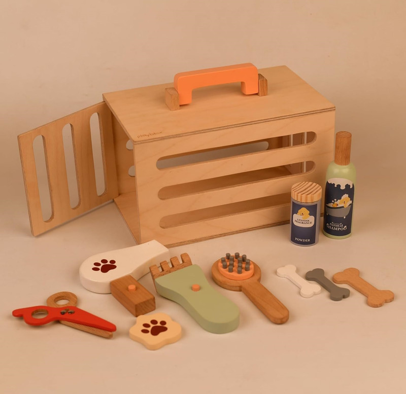 Playbox Pet Grooming Play Set Wooden Toy