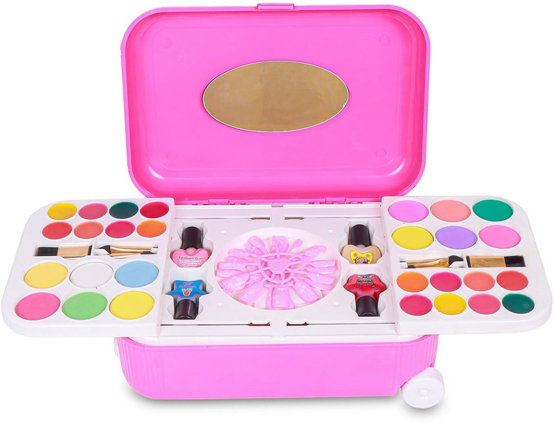 Pepstter Washable Kids Makeup Kit & Nail Art Set in Trolley Bag Play Cosmetic Set