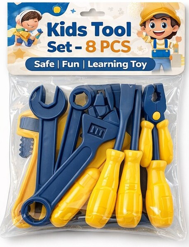 A MAGICAL HUB Kids Tool Set 8 PCS Pretend Play Construction Toy Kit–Safe Educational Tools